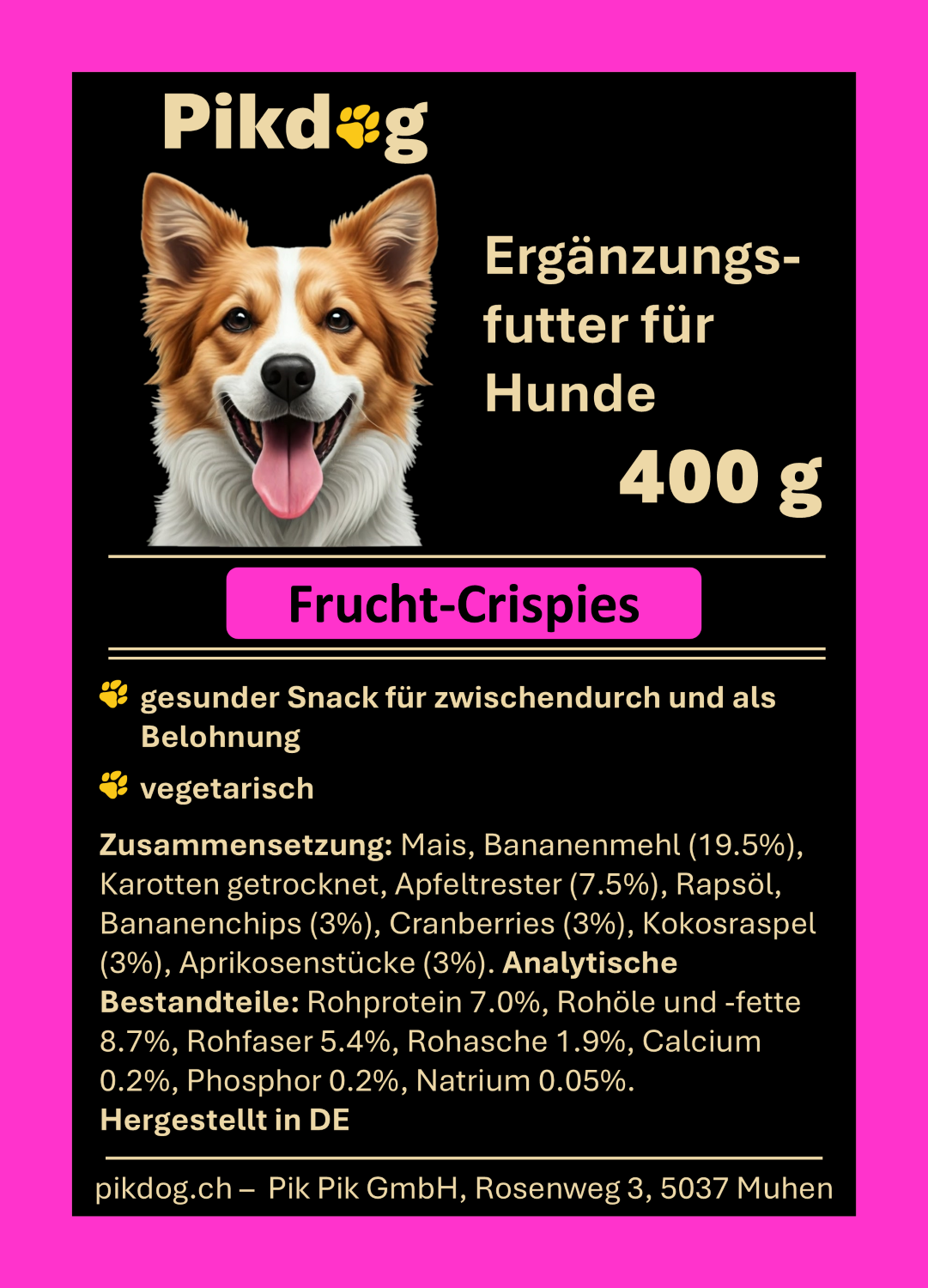 Pik Dog Crispies Frucht 400 g - vegetarisch